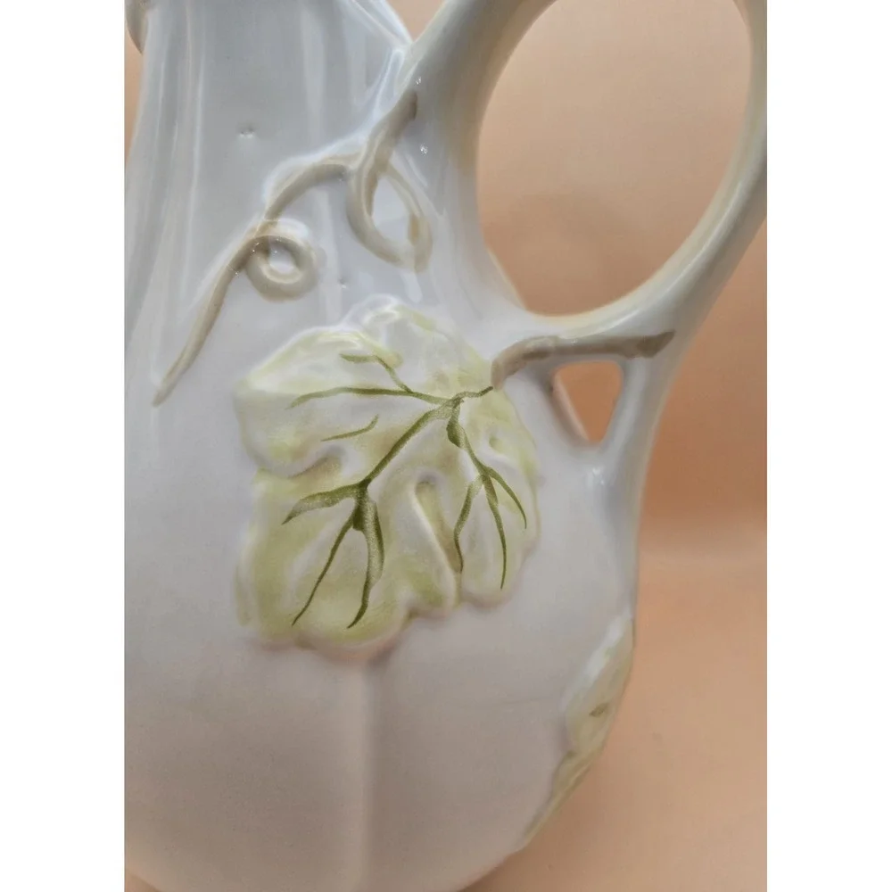 Ceramic Pitcher Gourd White‎ And Light Green Embossed